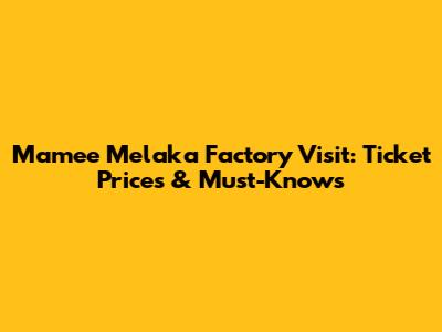 Mamee Melaka Factory Visit: Ticket Prices & Must-Knows